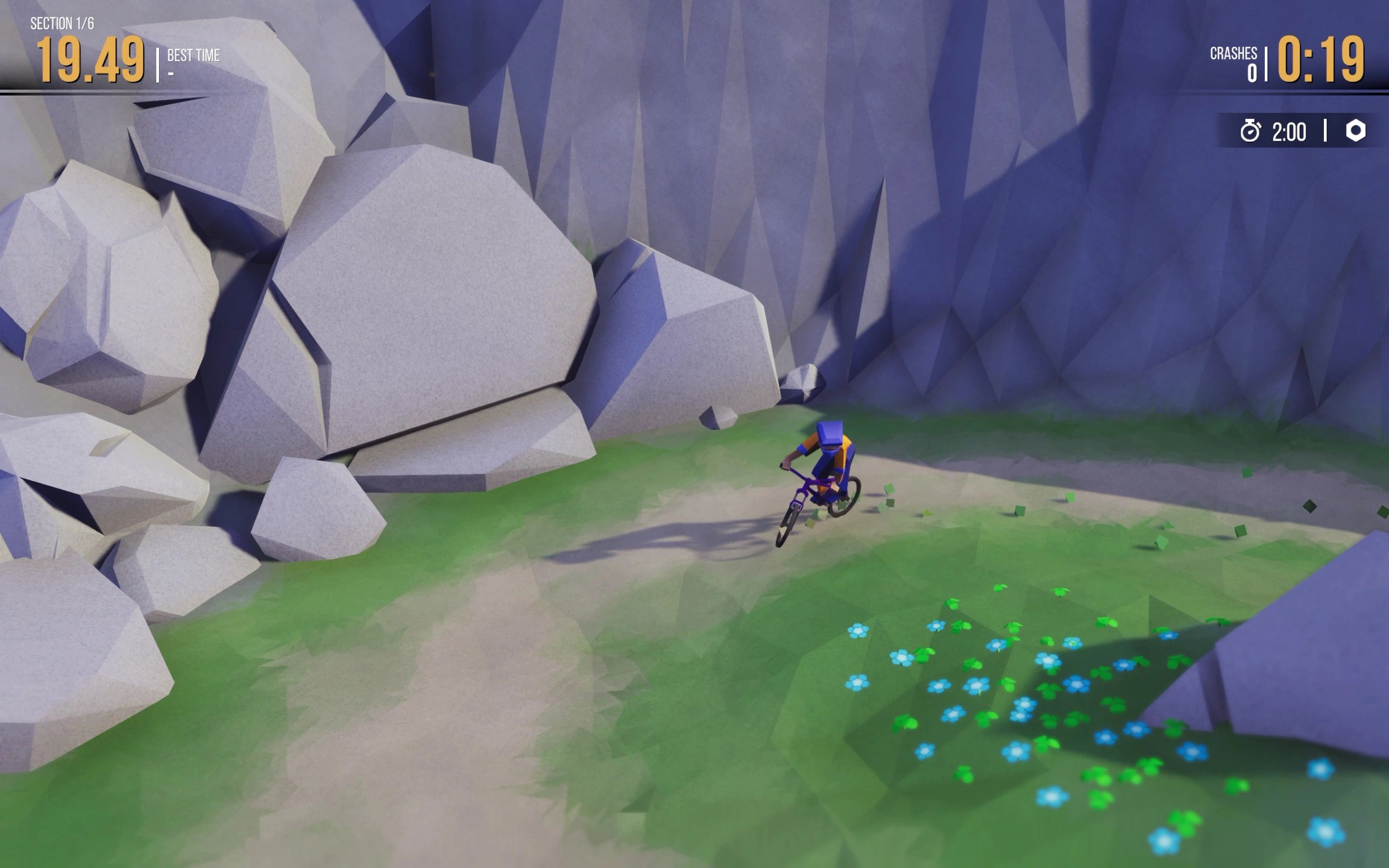 A player drifting with dirt colored voxels spitting out of the back tire.