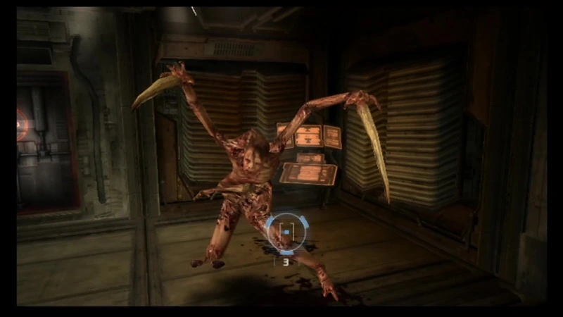 A necromorph facing down the player.