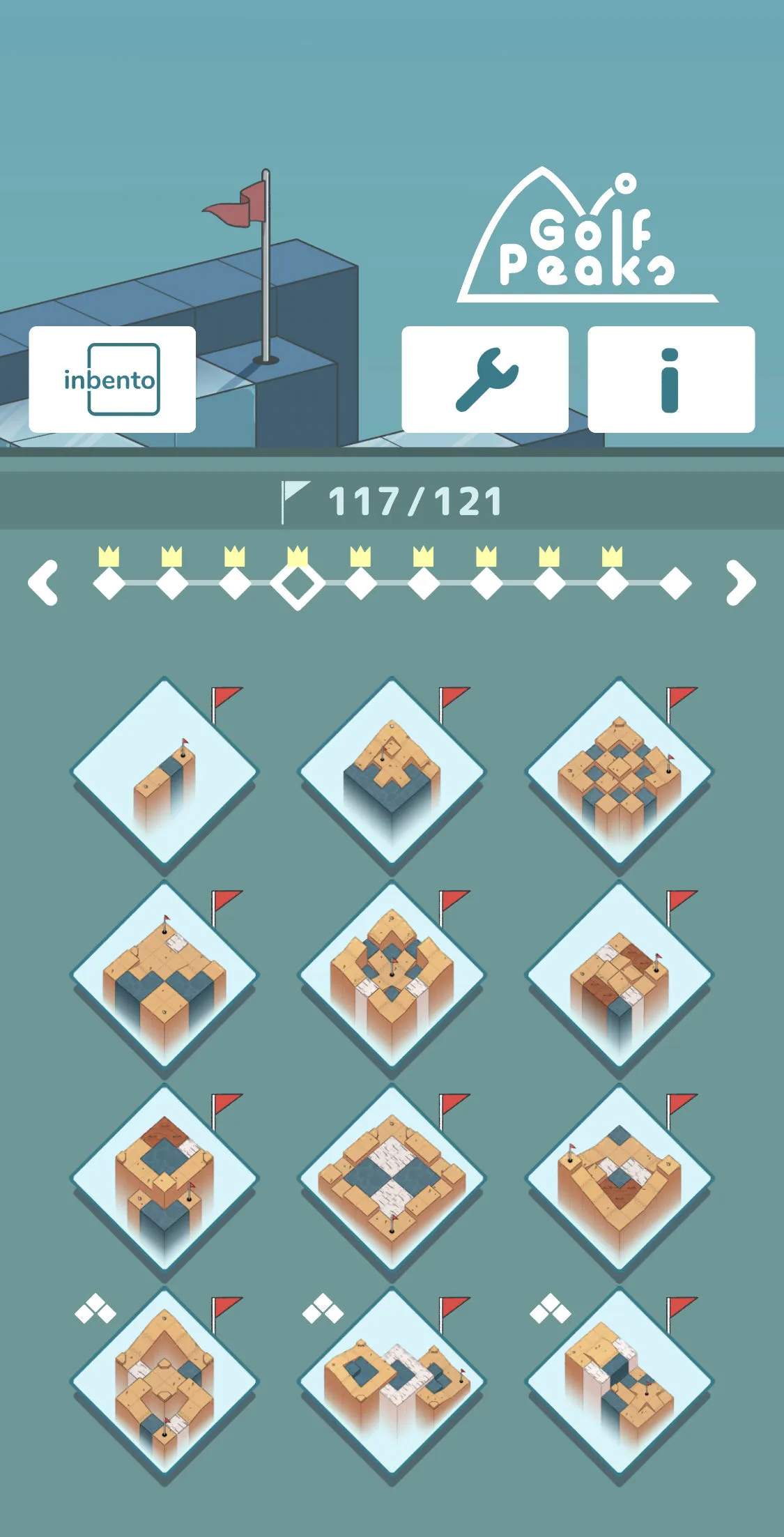 The 4th level of Golf peaks, there is a 3x4 grid of levels to select, 12 in total.