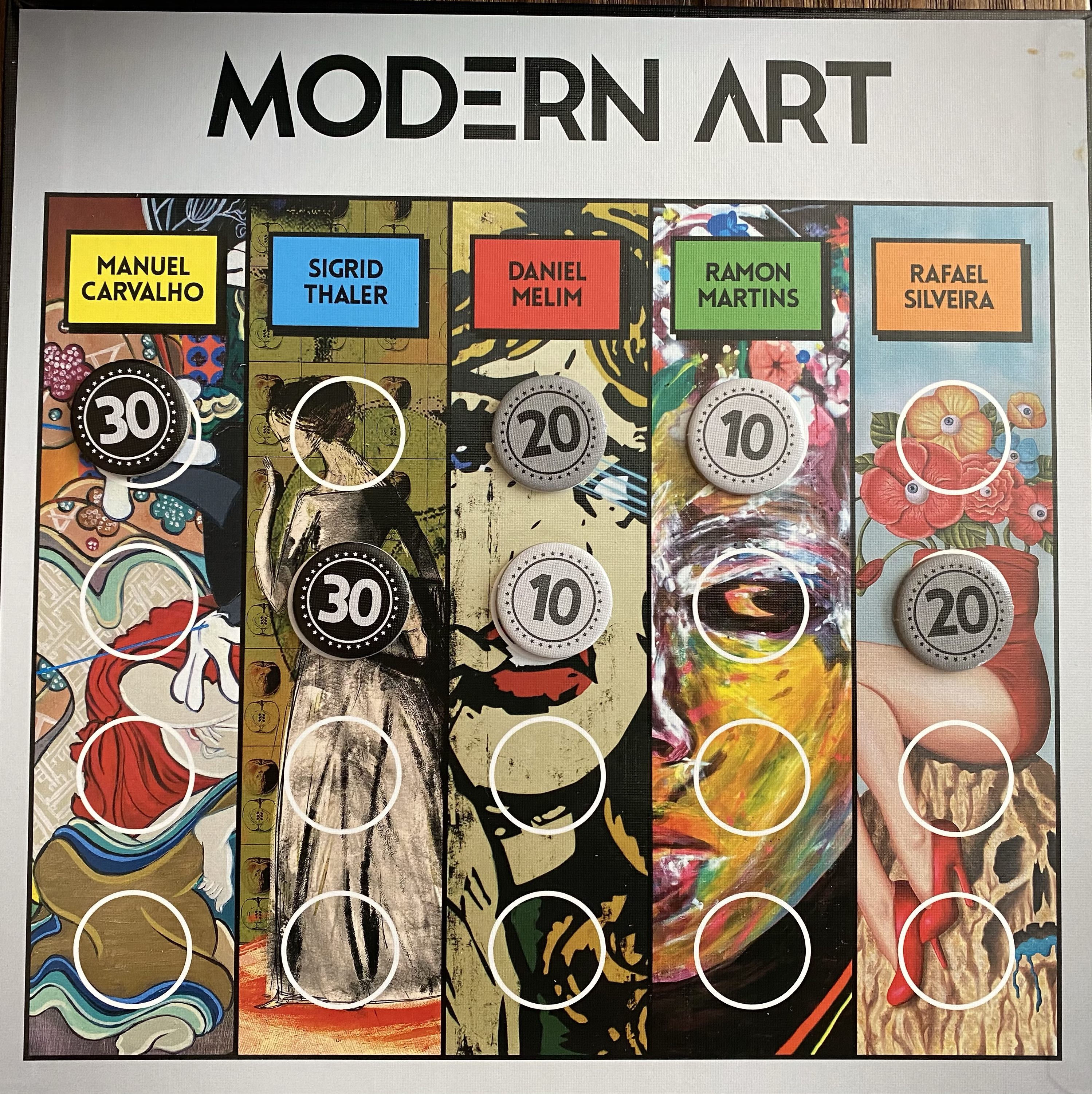 Artist value layout with the top two rows filled with corresponding tokens.