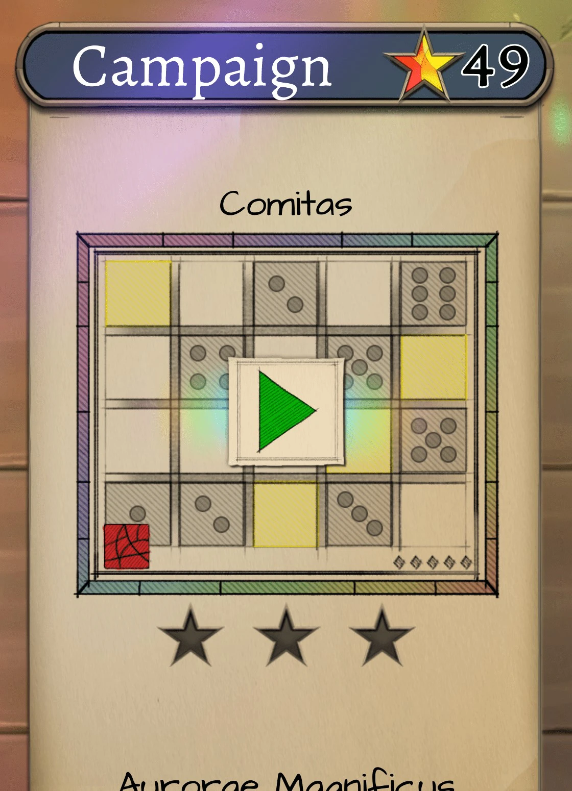 screen to pick a campaign game, with the layout puzzle being displayed.