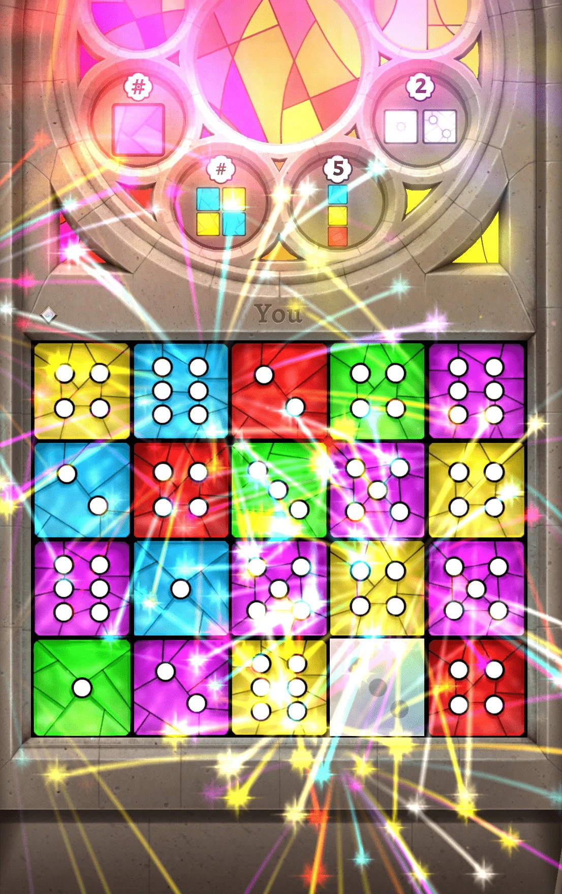 fireworks shooting out from the dice grid to signify the game has ended